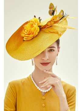 Derby Wide Brim Yellow Butterfly Church Hat