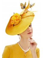 Derby Wide Brim Yellow Butterfly Church Hat
