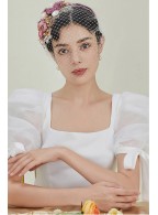 Mesh Flower Pearl Veil Headdress