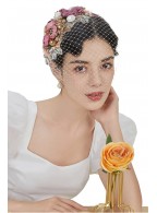 Mesh Flower Pearl Veil Headdress