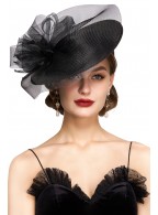 Women's Tea Party Hat with Organza Flowers